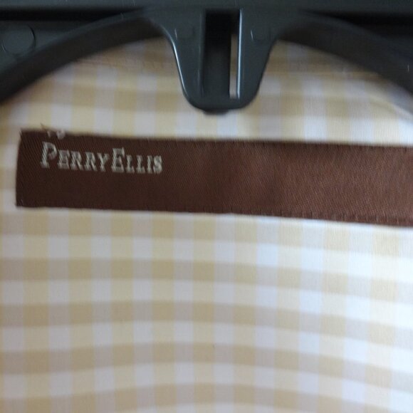 Perry Ellis button up men's short sleeve shirt, cream and tan, L, 100% cotton - Picture 2 of 9